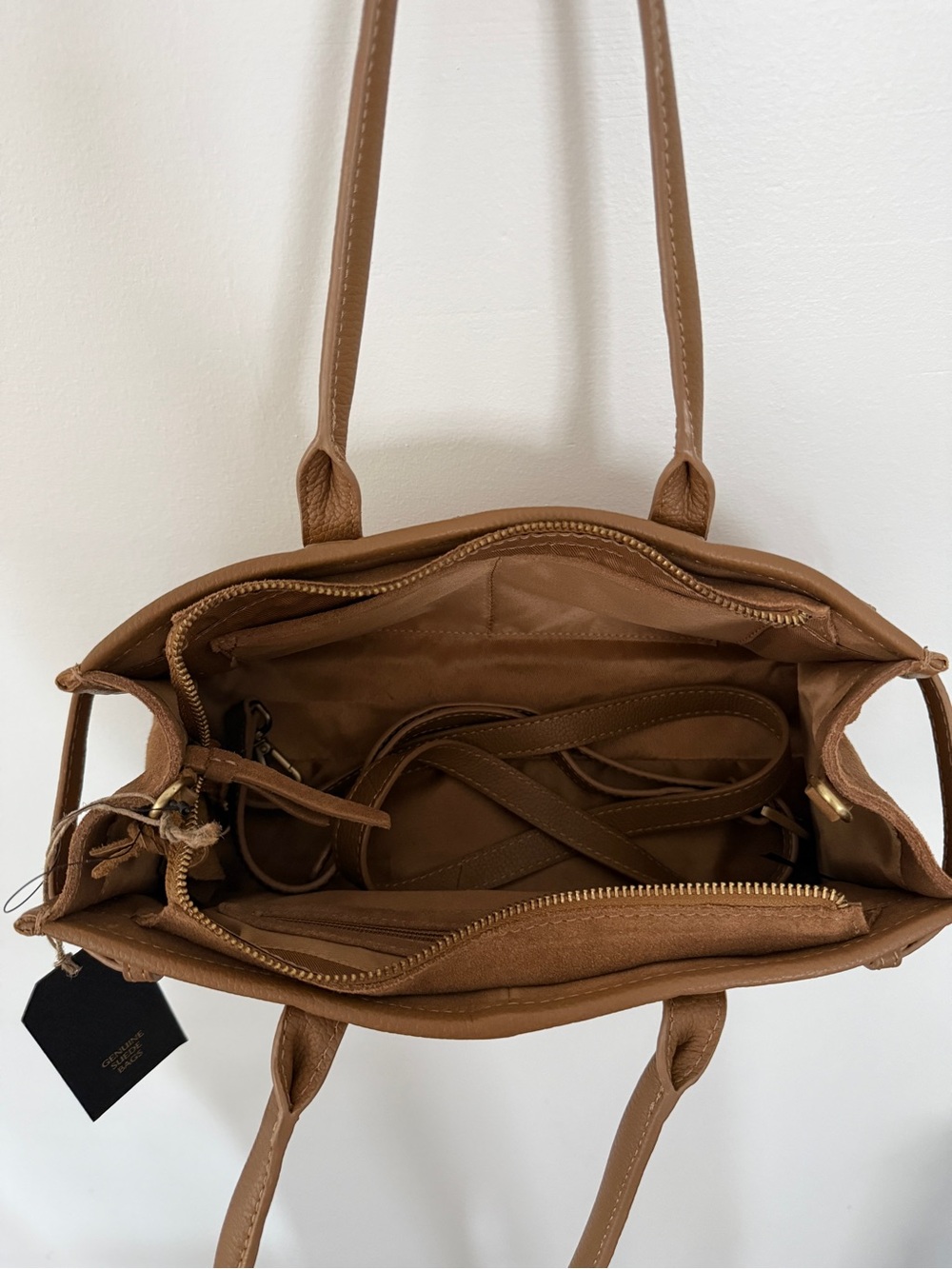 Caramel Brown Suede Satchel - Picture 3 of 3